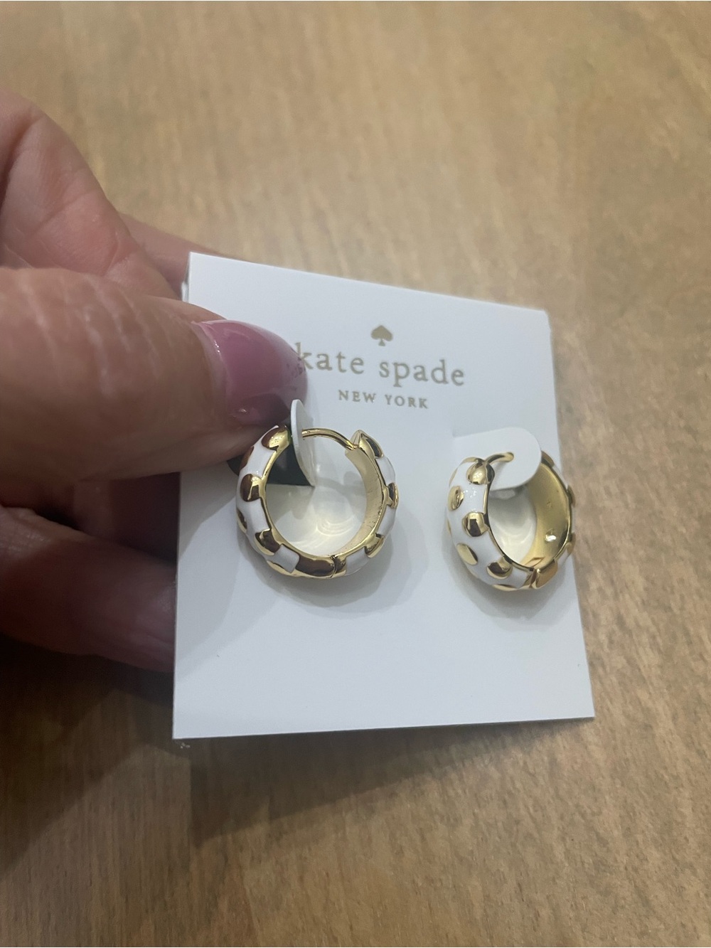 kate spade White & Gold Pave Hoop Earrings